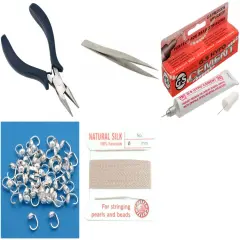 Bead Tip Kit - Pliers, Tweezers, Cement, 50 Bead Tips & Pink Bead Cord #4