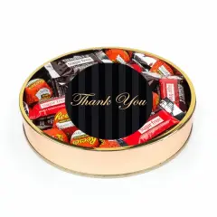Thank You Sugar Free Candy Gift Tin Large Plastic Tin with Sticker and Reese's Hershey's Chocolate Mix - By Just Candy