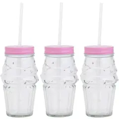 Amici Home Ice Cream Mason Jar Set of 3, Glass Drinking Jar, 16 Ounce - Pink