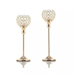 VINCIGANT Gold Crystal Candle Holders Set of 2