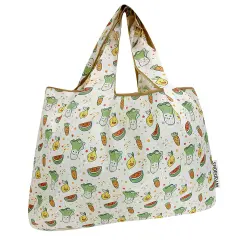 Wrapables Large Foldable Tote Nylon Reusable Grocery Bags, Happy Food