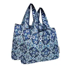 Wrapables Medium Foldable Tote Nylon Reusable Grocery Bag (Set of 2), Floral Mosaic