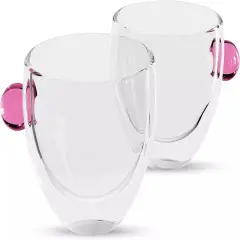 Elle Decor Double Wall Glass Coffee Mugs with Colored Handle | Set of 2