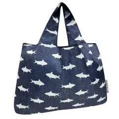 Wrapables Large Foldable Tote Nylon Reusable Grocery Bags, Ocean Fish