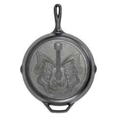 Lodge Cast Iron Skillet, Dolly Parton Music Butterfly and Guitar Design Seasoned Cookware for Home or Camp Kitchen, 12 in dia