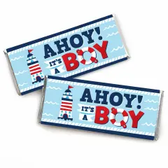 Big Dot of Happiness Ahoy It's a Boy - Candy Bar Wrapper Nautical Baby Shower Favors - Set of 24