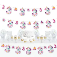 Big Dot of Happiness 3rd Birthday Roar Dinosaur Girl - Three Rex Dino Third Birthday Party DIY Decorations - Clothespin Garland Banner - 44 Pieces