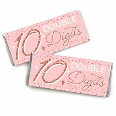 Big Dot of Happiness 10th Pink Rose Gold Birthday - Candy Bar Wrapper Happy Birthday Party Favors - Set of 24