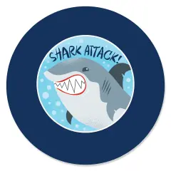 Big Dot of Happiness Shark Zone - Jawsome Party or Birthday Party Circle Sticker Labels - 24 Count