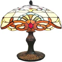 Anthea Pattern Tiffany Stained Glass Shade & Lamp Base - Perfect for a Living Room, Bedroom, Office, & More