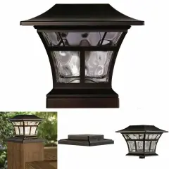 BRONZE SOLAR LED DECK POST CAP LIGHT 4"x4" 6"x6" Outdoor Garden Patio Lighting
