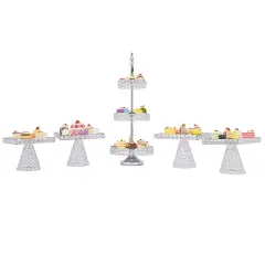 Dessert Plate Display Rack 5Pcs Cupcake Holder Tray Crystal Beads Cake Stand