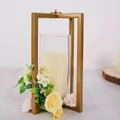 GOLD 11" Geometric Metal Cross Bar Lantern with Glass CANDLE HOLDER Party Event