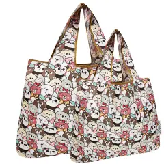 Wrapables Large & Small Foldable Tote Nylon Reusable Grocery Bags, Set of 2, Funny Bears