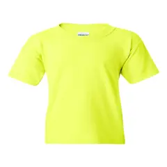 Gildan&reg; Youth Heavy Cotton T Shirt, Short Sleeve Crewneck Tee for Boys and Girls Safety green