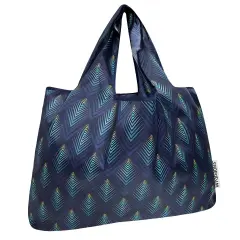 Wrapables Large Foldable Tote Nylon Reusable Grocery Bags, Blue Echo