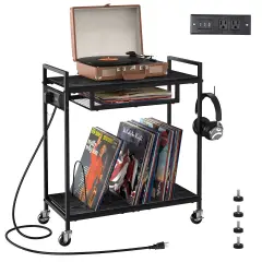 Vinyl Record Stand 2 Tier Record Player Table Stand Black