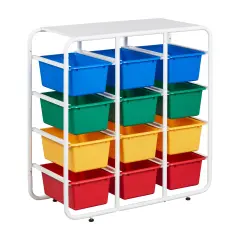 4-Tier Storage Rack with 12 Cubby Bins 4x3, Multipurpose Organization Primary