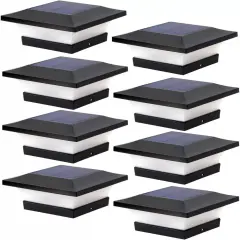 8 Pack LED White 4" X 4" Solar Powered Post Deck Cap Square Fence Light Lamp