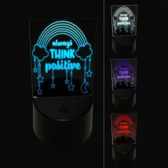 Always Think Positive Rainbow Stars Moon 3D Illusion LED Night Light Sign Nightstand Desk Lamp