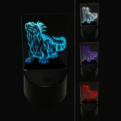 Lazy Lounging Lizard Iguana 3D Illusion LED Night Light Sign Nightstand Desk Lamp
