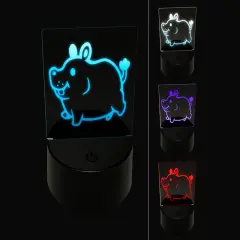 Chubby Round Hippo Hippopotamus 3D Illusion LED Night Light Sign Nightstand Desk Lamp