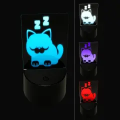 Round Cat Sleeping 3D Illusion LED Night Light Sign Nightstand Desk Lamp