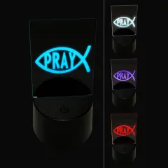 Pray Ichthys Fish Christian Sketch 3D Illusion LED Night Light Sign Nightstand Desk Lamp