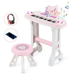 37-Key Kids Electronic Piano Keyboard Play-set with Microphone and Fun Flash Light Pink