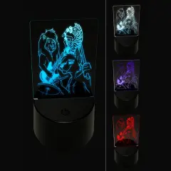 Animal Rock Band Wolf Lion Zebra Drums Guitar 3D Illusion LED Night Light Sign Nightstand Desk Lamp