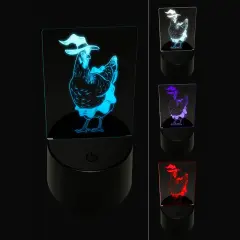 Witch Hen Halloween Holiday Chicken 3D Illusion LED Night Light Sign Nightstand Desk Lamp
