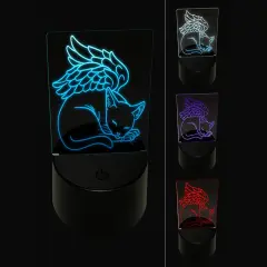 Sleeping Angel Cat Loss of Pet 3D Illusion LED Night Light Sign Nightstand Desk Lamp