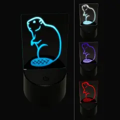 Beaver Sitting 3D Illusion LED Night Light Sign Nightstand Desk Lamp
