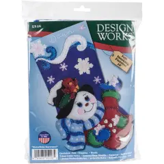 Design Works Felt Stocking Applique Kit 18" Long-Snowflake Snowman