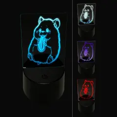 Darling Hamster Rodent Enjoying Sunflower Seed 3D Illusion LED Night Light Sign Nightstand Desk Lamp