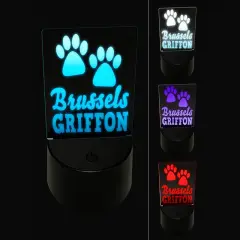 Brussels Griffon Dog Paw Prints Fun Text 3D Illusion LED Night Light Sign Nightstand Desk Lamp