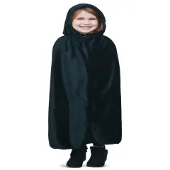 Black Velvet Hooded Cape - Kids Long Velour Vampire and Superhero Halloween Costume Cloak with Hood for Boys and Girls