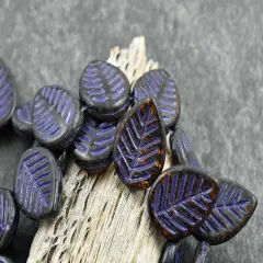 *15* 16x12mm Purple Washed Topaz Picasso Top Drilled Dogwood Leaf Beads