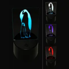 Emperor Penguin Parent and Baby 3D Illusion LED Night Light Sign Nightstand Desk Lamp