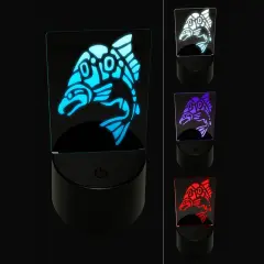 Native American Tlingit Salmon Indian Tribal Fish 3D Illusion LED Night Light Sign Nightstand Desk Lamp
