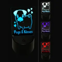 Pugs and Kisses Hugs Adorable Dog Hearts 3D Illusion LED Night Light Sign Nightstand Desk Lamp