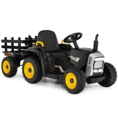 Iron Ride-On Tractor with Trailer, Music and Safety for Kids Black