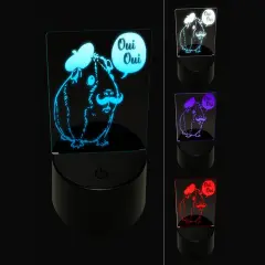 French Guinea Pig Oui Oui 3D Illusion LED Night Light Sign Nightstand Desk Lamp