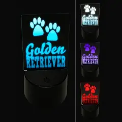 Golden Retriever Dog Paw Prints Fun Text 3D Illusion LED Night Light Sign Nightstand Desk Lamp