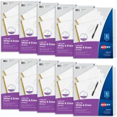 Avery Write & Erase Big Tab Paper Dividers for 3 Ring Binder, White, 5 Tab Set, 10 Packs, 10 Sets Total (23075)