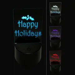 Happy Holidays Christmas Holly Festive Text 3D Illusion LED Night Light Sign Nightstand Desk Lamp