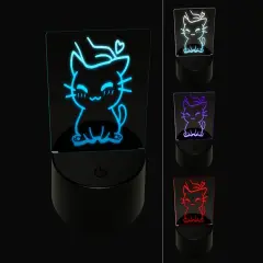 Satisfied Cat Kitty Headpat 3D Illusion LED Night Light Sign Nightstand Desk Lamp