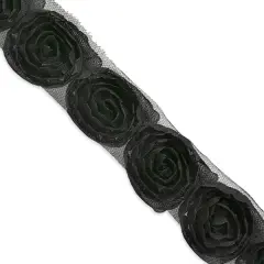7 Yards of Rosalinda 1 1/2" Circular Floral Trim | 7 yard cut Black