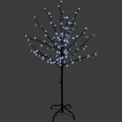Northlight LED Lighted Sakura Cherry Blossom Artificial Tree - 4' - Pure White Black