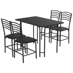 5 Pieces Wood Rectangular Dining Table Chair Set with Curving Backrest and Iron Frame